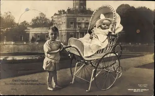 Ak Geschwisterliebe, Prinz Wilhelm und Prinz Louis Ferdinand von Preußen, Kinderwagen, Liersch 1948