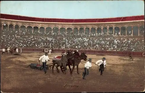 Ak Stierkampf, Toter Stier, Arena, Zuschauer