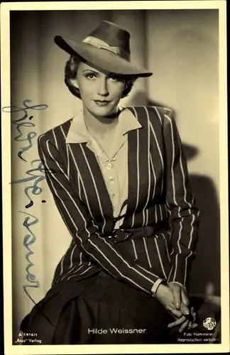 Ak Schauspielerin Hilde Weissner, Portrait, Hut, Ross Verlag A 1916/1, Autogramm