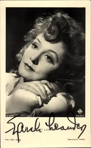 Ak Schauspielerin und Sängerin Zarah Leander, Portrait, Autogramm