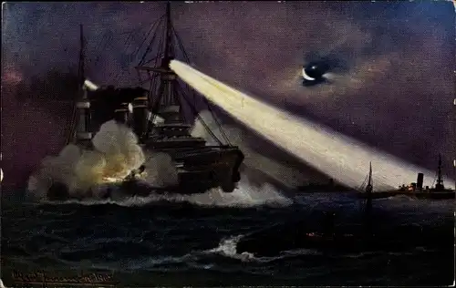 Künstler Ak Deutsche Kriegsschiffe, Nächtlicher Angriff von Torpedobooten