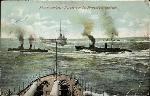 Ak Deutsche Kriegsschiffe, Flottenmanöver, Durchbruch der Torpedobootsdivision