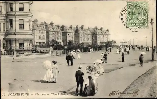 Ak Folkestone Kent England, The Leas, Kirchenparade