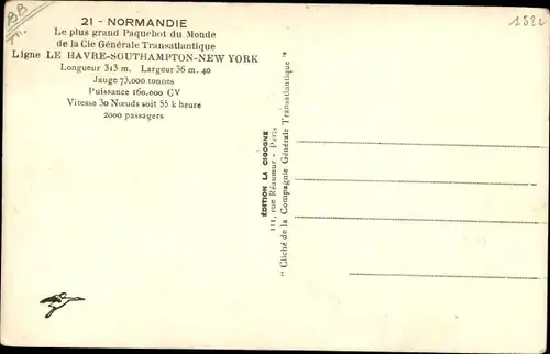 Ak Le Transatlantique Normandie, CGT, French Line