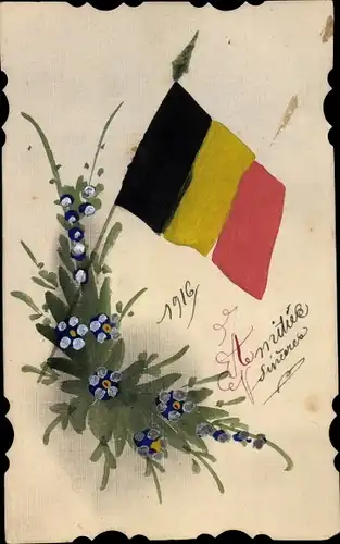 Handgemalt Ak Belgische Landesflagge