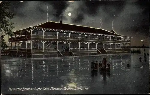 Ak Iowa USA, Manhattan Beach bei Nacht, Lake Manawa, Council Bluffs