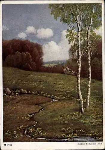 Künstler Ak Help, Birken am Bach