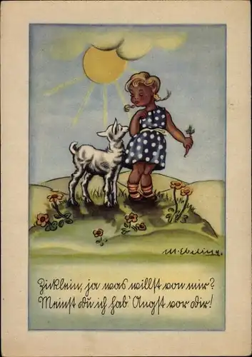 Künstler Ak Ebeling, Zicklein ja was willst von mir, Mädchen mit Ziege