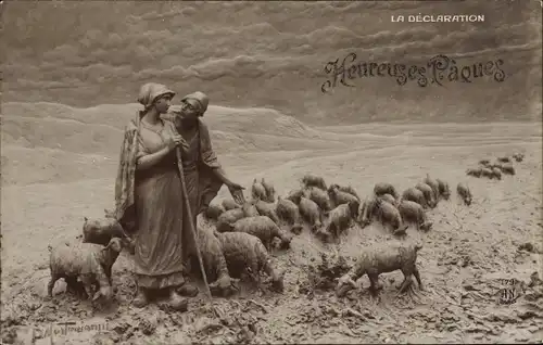 Künstler Ak Mastroianni, Domenico, Glückwunsch Ostern, Hirte, Schafherde