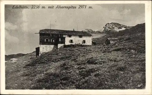 Ak Mayrhofen im Zillertal Tirol, Karl von Edel Hütte mit Ahornspitze