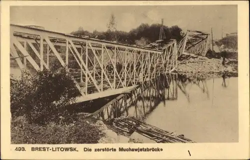 Ak Brest Litowsk Weißrussland, zerstörte Muchawjetzbrücke