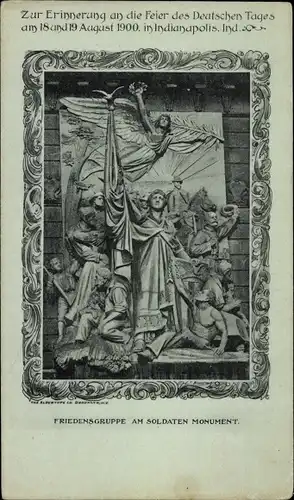 Ak Indianapolis Indiana USA, Friedensgruppe am Soldatenmonument