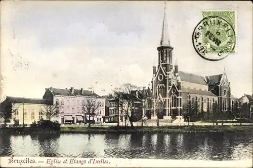 Ak Ixelles Elsene Brüssel Brüssel Belgien, Kirche, Teiche