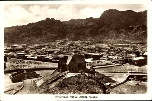 Ak Aden Jemen, Totalansicht der Stadt, Berge