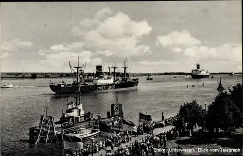 Ak Brake an der Unterweser, Dampfer, Lykes Lines, Blick vom Telegraph