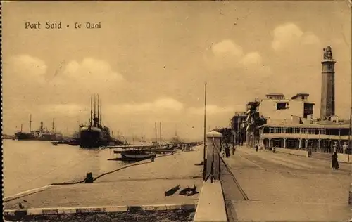 Ak Port Said Ägypten, Blick in den Hafen, Leuchtturm