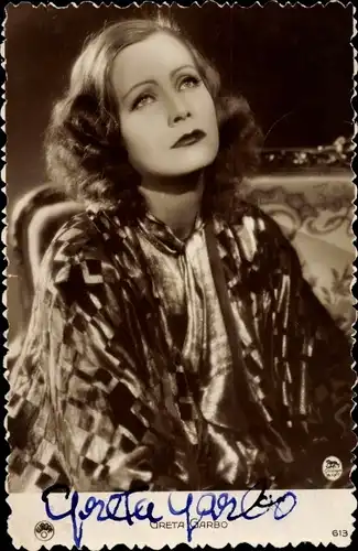 Ak Schauspielerin Greta Garbo, Portrait, Autogramm