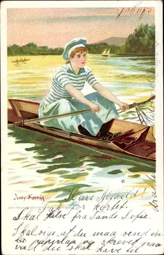 Künstler Litho Nyström, J., Frau im Ruderboot, Ruderpartie