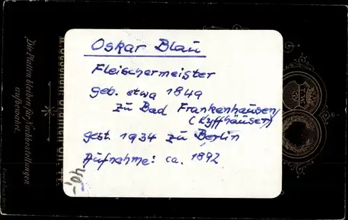 CdV Berlin, Fleischermeister Oskar Blau, Portrait, ca. 1892