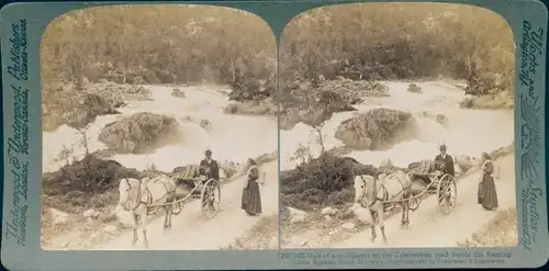 Stereofoto Norwegen, Telemarkstraßee, Rjukan Wasserfall