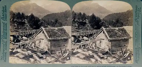 Stereofoto Naerodal Norwegen, Mühle und Schleifstein, Stalheims Fluss