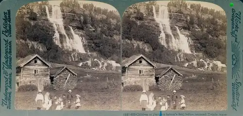 Stereofoto Norwegen, Tvinde-Wasserfall, in der Nähe von Vossevangen