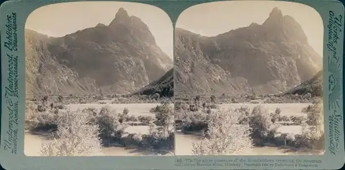 Stereofoto Norwegen, Romsdalshorn oberhalb des Flusses Rauma