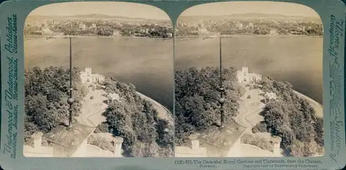 Stereofoto Christiania Norwegen, Oscarshal-Gärten, Blick vom Schloss