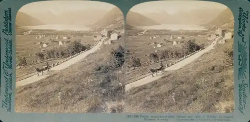 Stereofoto Röldal Norwegen, Blick auf das Dorf