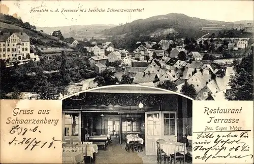 Ak Schwarzenberg im Erzgebirge Sachsen, Schwarzwasserthal, Restaurant Terrasse