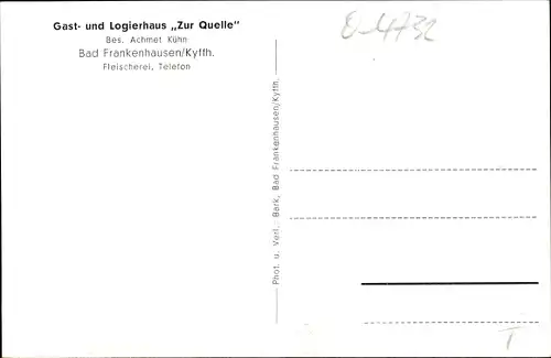 Ak Bad Frankenhausen am Kyffhäuser Thüringen, Gasthaus Logierhaus Zur Quelle, Fleischerei, Denkmal