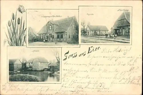 Ak Eixe Peine in Niedersachsen, Schulhaus, Gasthaus Chr. Felter, Mühle