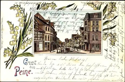 Passepartout Litho Peine in Niedersachsen, Straßenpartie