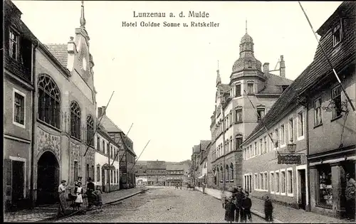 Ak Lunzenau in Sachsen, Hotel Goldne Sonne, Ratskeller