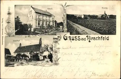 Ak Hirschfeld Reinsberg Sachsen, Gasthof, Schule, Kirche