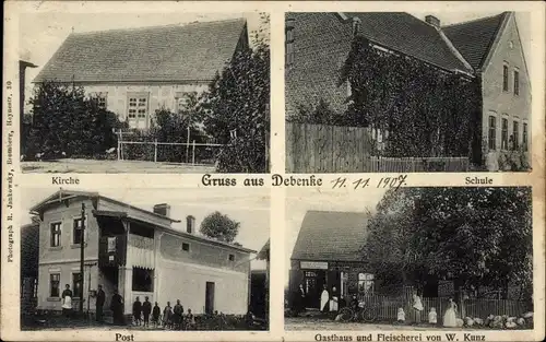Ak Debenke Westpreußen, Schule, Gasthaus, Post, Kirche