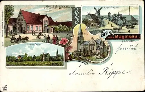 Litho Magelsen Hilgermissen, Windmühle Ziegelei, Gasthof Friedrichsruh, Bornemann, Rittergut