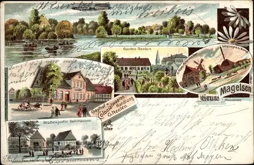 Litho Magelsen Hilgermissen in Niedersachsen, Kolonialwarenhandlung, Inh. G. Neelen, Seepartie