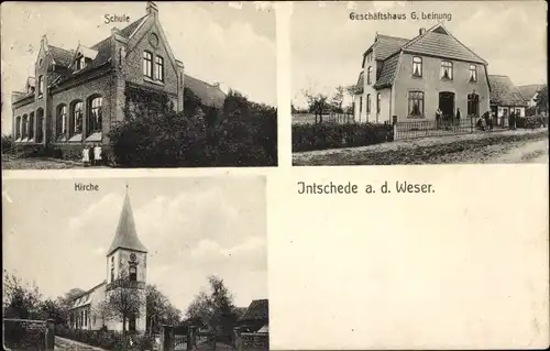 Ak Intschede Blender, Geschäftshaus, Schule, Kirche