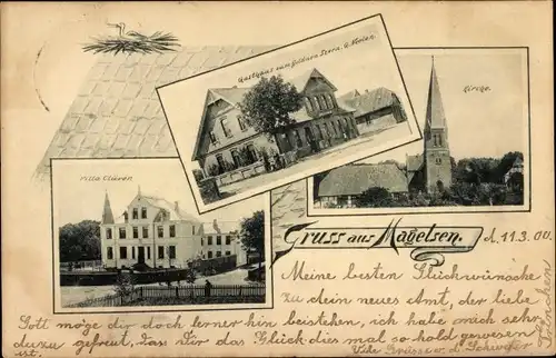 Ak Magelsen Hilgermissen Niedersachsen, Gasthaus zum Goldnen Stern, Kirche, Villa Clüven