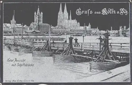 Ak Köln am Rhein, Totalansicht, Schiffsbrücke, Dom