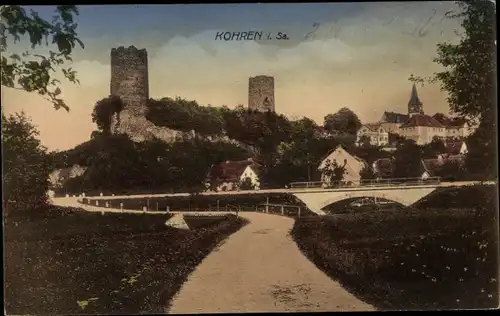 Ak Kohren Sahlis Frohburg in Sachsen, Teilansicht, Burg, Brücke