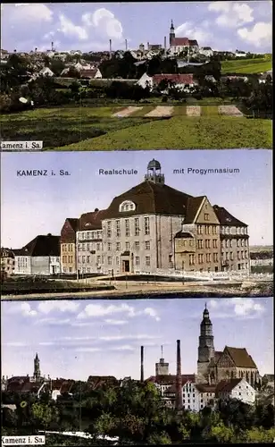 Ak Kamenz in Sachsen, Teilansicht, Realschule, Progymnasium