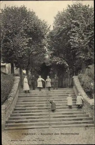 Ak Chauny Aisne, Escalier des Promenades