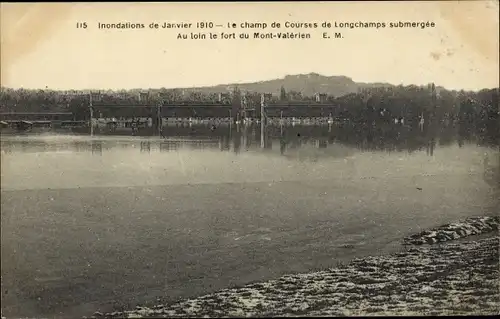 Ak Paris XVI, Bois de Boulogne, Longchamp Racecourse, Hochwasser, Januar 1910