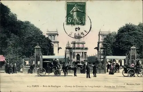 Ak Paris XVI, Bois de Boulogne, Longchamp Racecourse, Tribünen, Eingang