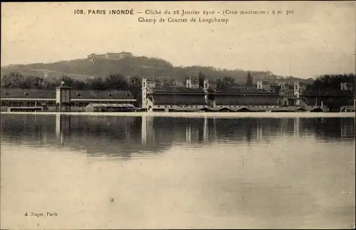 Ak Paris XVI, Bois de Boulogne, Longchamp Racecourse, Hochwasser, 28. Januar 1910