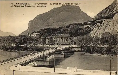 Ak Grenoble Isère, Pont de la Porte de France, Jardin des Dauphins, Le Neron