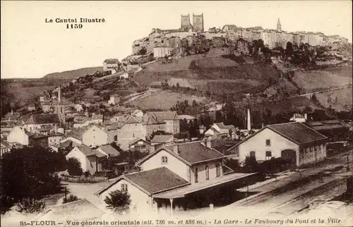 Ak Saint Flour Cantal, La Gare, Le Faubourg du Pont