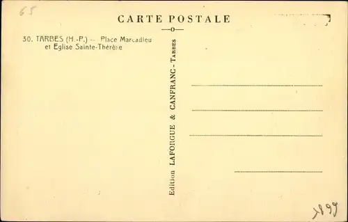 Ak Tarbes Hautes Pyrénées, Place Marcadieu, Kirche Sainte-Therese